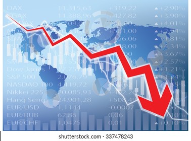 Stock Market Crash Illustration - Red Arrow On World Map 