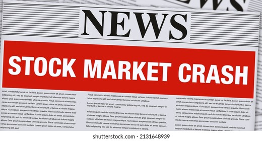 Stock Market Crash News On The Newspaper Background With Red Highlight. Market Crashing Concept Backdrop