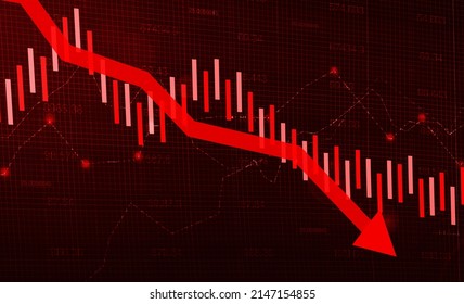 Stock Market Crash Red Abstract Background With Arrow Going Down. Market Crash And Finance Concept Backdrop