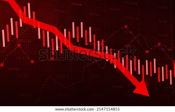 Stock Market Crash Red\
Abstract Background with Arrow Going Down. Market crash and finance\
concept backdrop