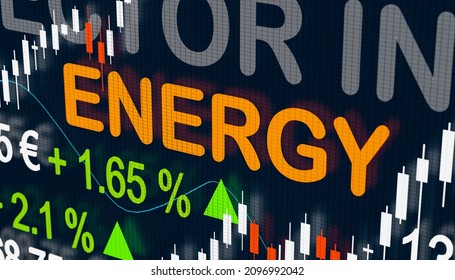 Stock Market Energy Index. Trading Screen With A Sector Index For Energy, Quotes, Charts And Changes. Stock Exchange, Sub Index Concept, 3D Illustration.