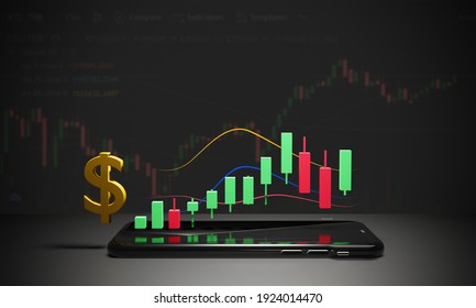 Stock market or exchange trading graph on phone with money symbol financial investment ideas use as background 3D rendering