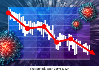 The Stock Market Is In Freefall. Global Shares Plunge. Coronavirus Stock Market Crash 2020. 3D Rendering