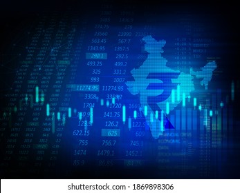 Stock Market Growth Abstract Background With Indian Rupee And Indian Map, Indian Stock Market Background