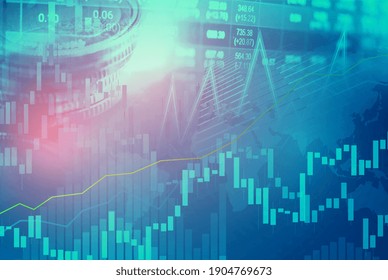 Stock Market Investment Trading Financial, Coin And Graph Chart Or Forex For Analyze Profit Finance Business Trend Data Background.