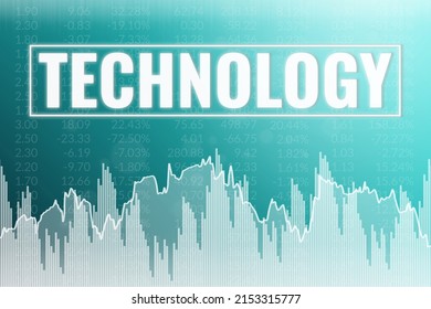 Stock Market Sector Technology On Blue Finance Background With Numbers, And Charts. Financial Market Concept