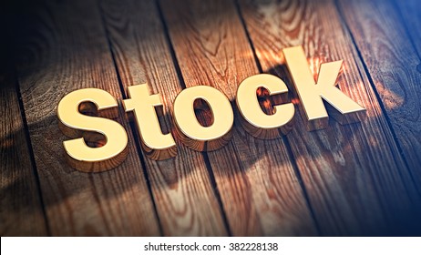 Stock market short list. The word "Stock" is lined with gold letters on wooden planks. 3D illustration jpeg