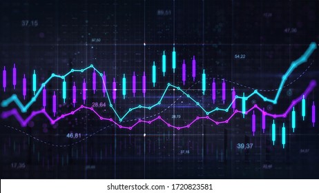 Gráfico de operaciones en el mercado de valores. Fondo de ilustración en 3D de la economía. Tendencias del comercio y desarrollo económico.