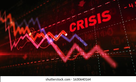 Stock Markets Down Chart On Grid Background. Abstract Concept Of Financial Stagnation, Recession, Crisis, Business Crash And Economic Collapse. Downward Trend 3d Illustration.