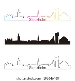 Stockholm skyline linear style with rainbow
