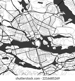 Stockholm Sweden City Monochrome Black And White Minimalist Street Road Aesthetic Decoration Map
