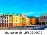 Stockholm, Sweden. Watercolor illustration. Arvfurstens Palace (Arvfurstens palats) in Stockholm. Since 1906, the Ministry of Foreign Affairs has been located in the palace