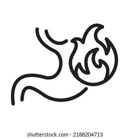 Stomach Heartburn Or Burning Outline Icon. Gastritis And Acid Reflux Illustration