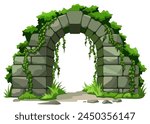 Stone arch with ivy on the white background. Vector illustration.