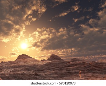 Stone Desert Sunset    3D Render