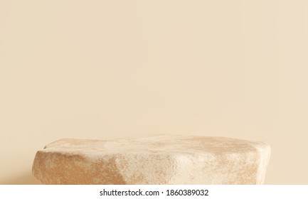 Stone Display Podium On Brown Background. 3D Rendering