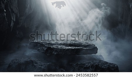 stone display, rock, dramatic and epic atmosphere, cosmetics and beauty for men, virility