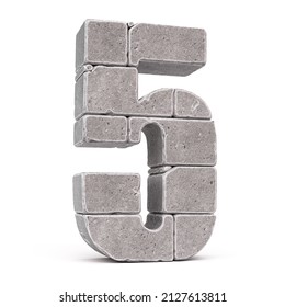 Stone font, letters made of stone blocks 3d rendering, number 5