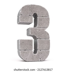 Stone font, letters made of stone blocks 3d rendering, number 3