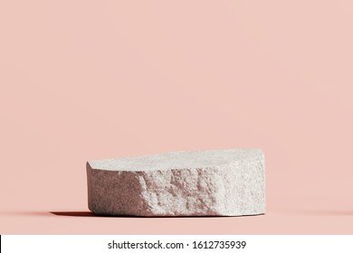 Stone podium product on pastel pink background. 3d rendering
