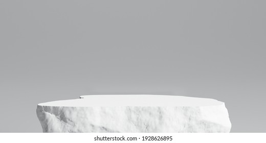 Stone Product Display Podium, Cosmetic Stand On White  Background. 3D Rendering