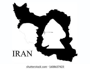 Stone / United Kingdom - January 6 2020: Donald Trump against Hassan Rouhani - silhouette of presidents of the US and Iran, on the shape of Iran territory. Conceptual RASTER ILLUSTRATION.