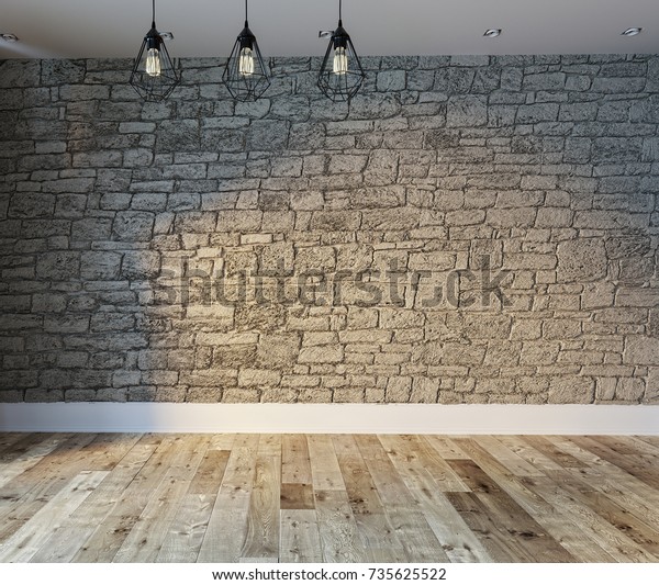 Stone Wall Interior Design Home Office Stock Illustration