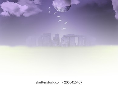 Stonehenge Under Full Moon. 3D Rendering.