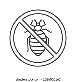 Stop Bed Bug Sign Linear Icon. Parasitic Insects Repellent. Pest Control. Thin Line Illustration. Contour Symbol. Raster Isolated Outline Drawing