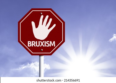Stop Bruxism red sign with sun background 