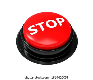 Stop Button. Red STOP Isolated. Icon Button STOP. Text STOP On Button. Buzzer. Round Button With Black Border. 3D Illustration.