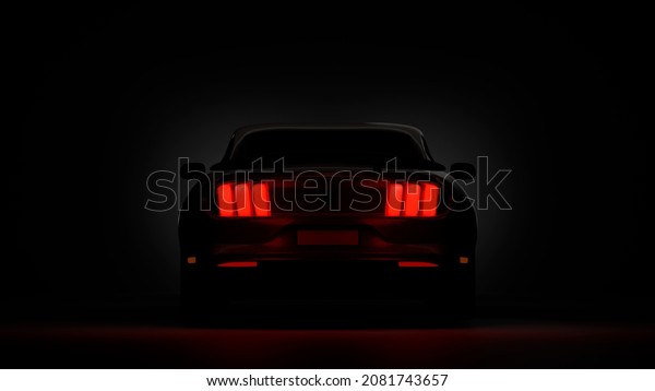 Stop car\
headlights. The headlights glow in the dark. 3D illustration of a\
car in the dark. Photorealistic car\
rendering