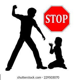 Stop Child Abuse. The Father Must Stop Domestic Violence Beating Up His Daughter 