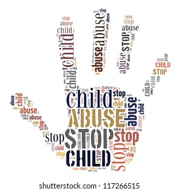 Stop Child Abuse sign words clouds shape isolated in white background