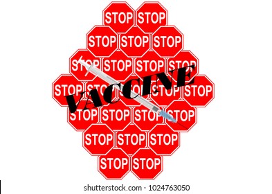 Stop Compulsory Vaccination – Sign On A White Background With The Syringe And Stop Signs