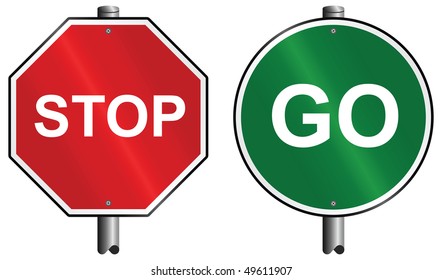 Stop And Go Signs Mounted On Post