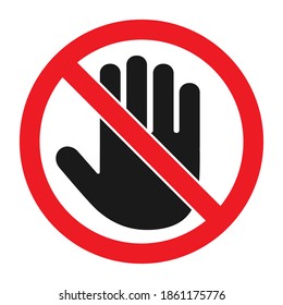 stop hand sign in red crossed out circle on white background
