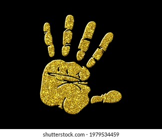 Stop Injustice Hand Sign, Golden Glitter Icon Logo Symbol, 3d Illustration