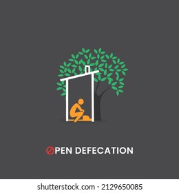 Stop Open Defecation Healthcare And Hygiene Infographic With Stick Figures And Icons, Disease Prevention, And Environmental Care Concept.