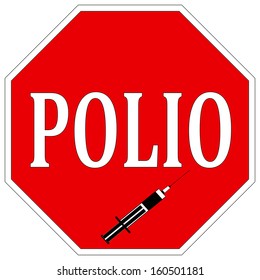 Stop Polio. Health Sign To Help Eradicate Poliomyelitis Worldwide With Vaccination