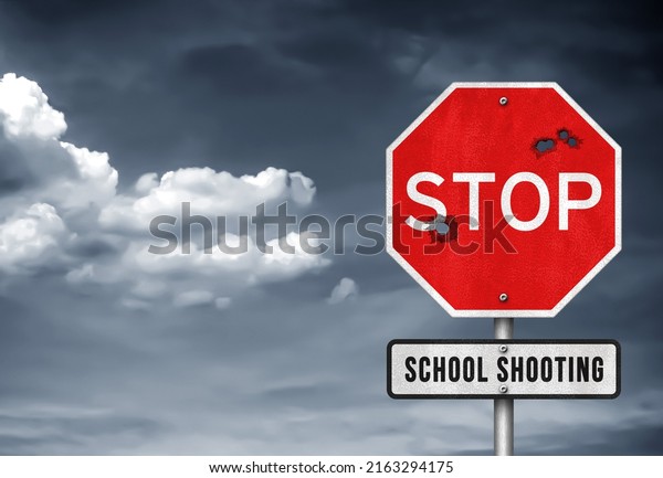 Stop school shooting - road\
sign