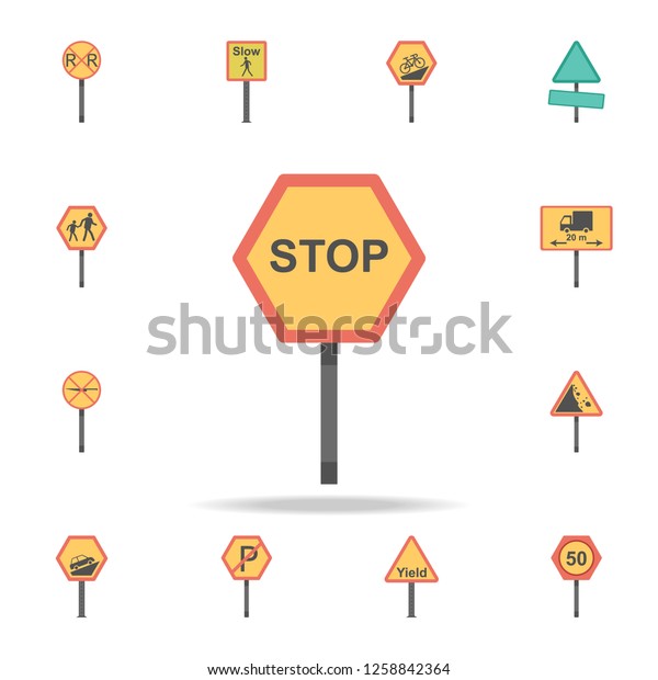 Stop sign colored icon. Detailed set\
of color road sign icons. Premium graphic design. One of the\
collection icons for websites, web design, mobile\
app
