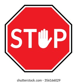 STOP sign. Traffic stop sign isolated on white background. Red octagonal stop sign for prohibited activities. Hand sign in place letter O. illustration - you can simply change color and size