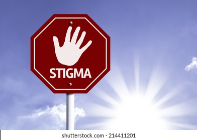 Stop Stigma red sign with sun background 