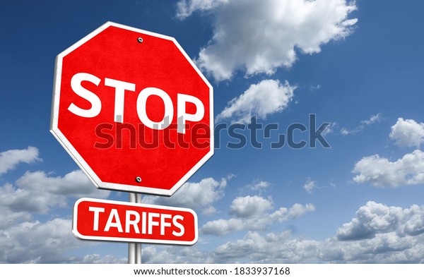 Stop Tariffs - 3D-Illustration US Traffic\
sign information