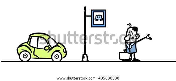 Stop taxi\
cartoon illustration  minimalism\
contour