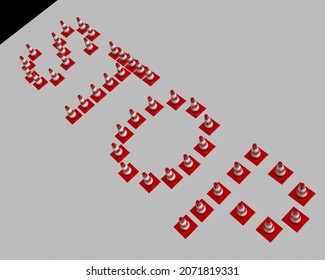 Stop Text Made With Cone Barricade 3d Illustration