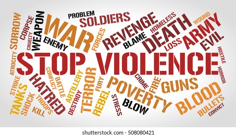 Stop violence word cloud concept. Gradient gray background.