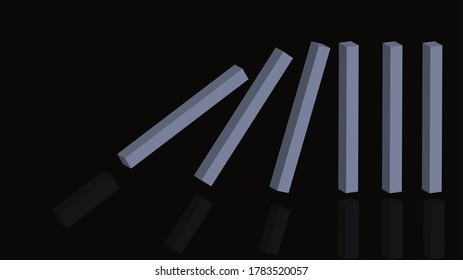 Stopping The Domino Effects. Business Concept Illustration. Blocking Domino Effect. Abstract. Accidents. Assistance And Balance. Black Background.
