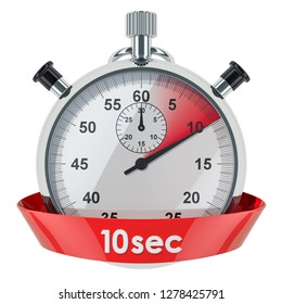 Stopwatch with 10 seconds timer. 3D rendering isolated on white background
